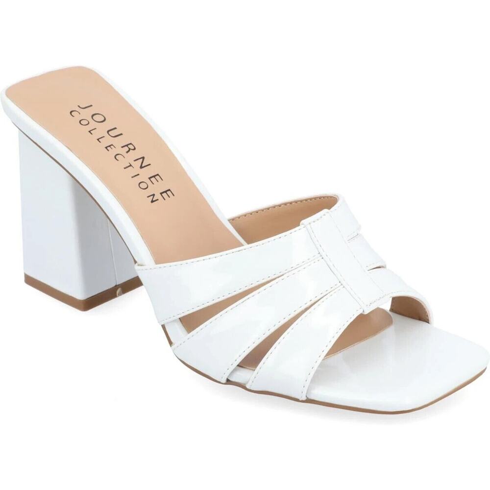 Journee Collection Womens ELLINGTON White Block Heel 9 Medium